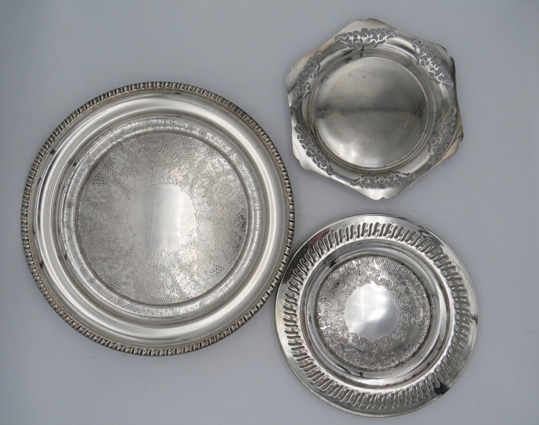 Vintage Silver Trays, Set of 3, Round Silver Tray, Wall Decor, Silver