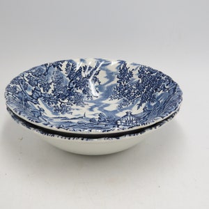 2 Myott The Hunter Blue Soup Bowls, 6.5&quot;, Cereal Bowls, Myott Staffordshire, Blue Transferware Bowls