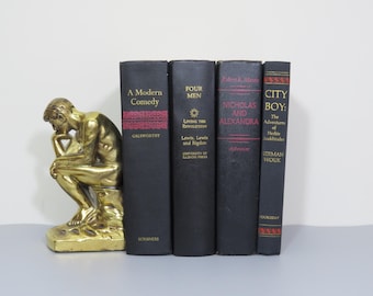 Vintage Black Book Decor Set: Book Bundle for Staging