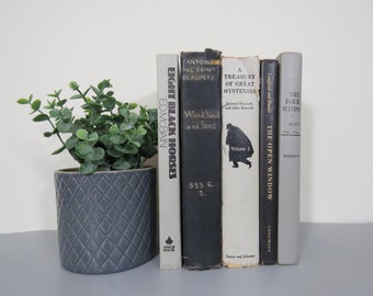 Vintage Black & Grey Decorative Book Set: Shelf Decor, 5 Old Books