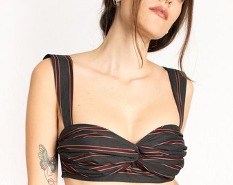 Grey striped sweetheart neckline bustier with twist detail