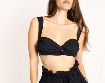 Navy blue striped two piece set bustier and pants