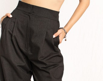 Grey wool high waist pants with pockets