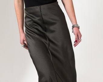 Grey satin slip midi skirt