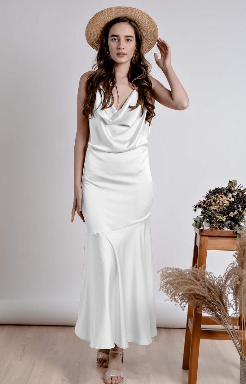 Witte bareback eenvoudige Bridal Midi jurk/zomer open rug image 1