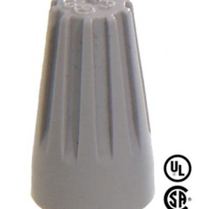 May include: A gray wire connector with a ribbed design and UL and CSA markings.