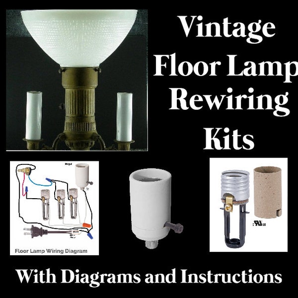 Vintage, Antique 3-Arm Floor Lamp Rewiring Kit