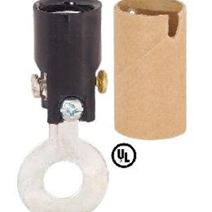 May include: Black electrical socket with a side-mounted wire connector and a cardboard extension tube. The socket is UL certified.