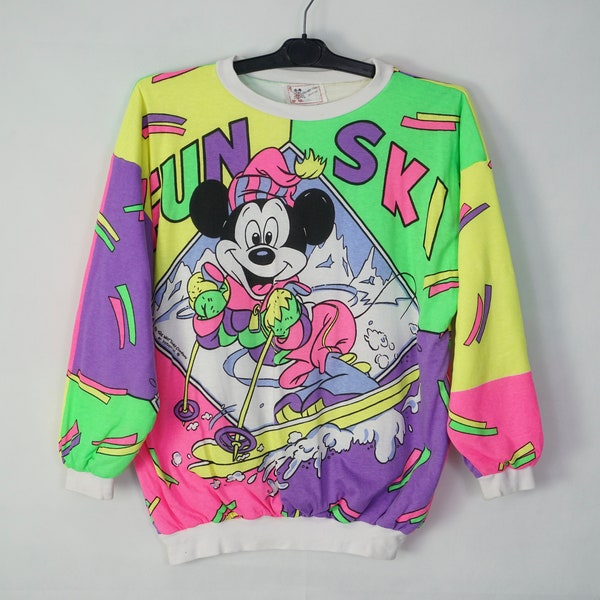 Vintage Disney Mickey Mouse Ski Jumper Pullover Gr. S 80er Sweater