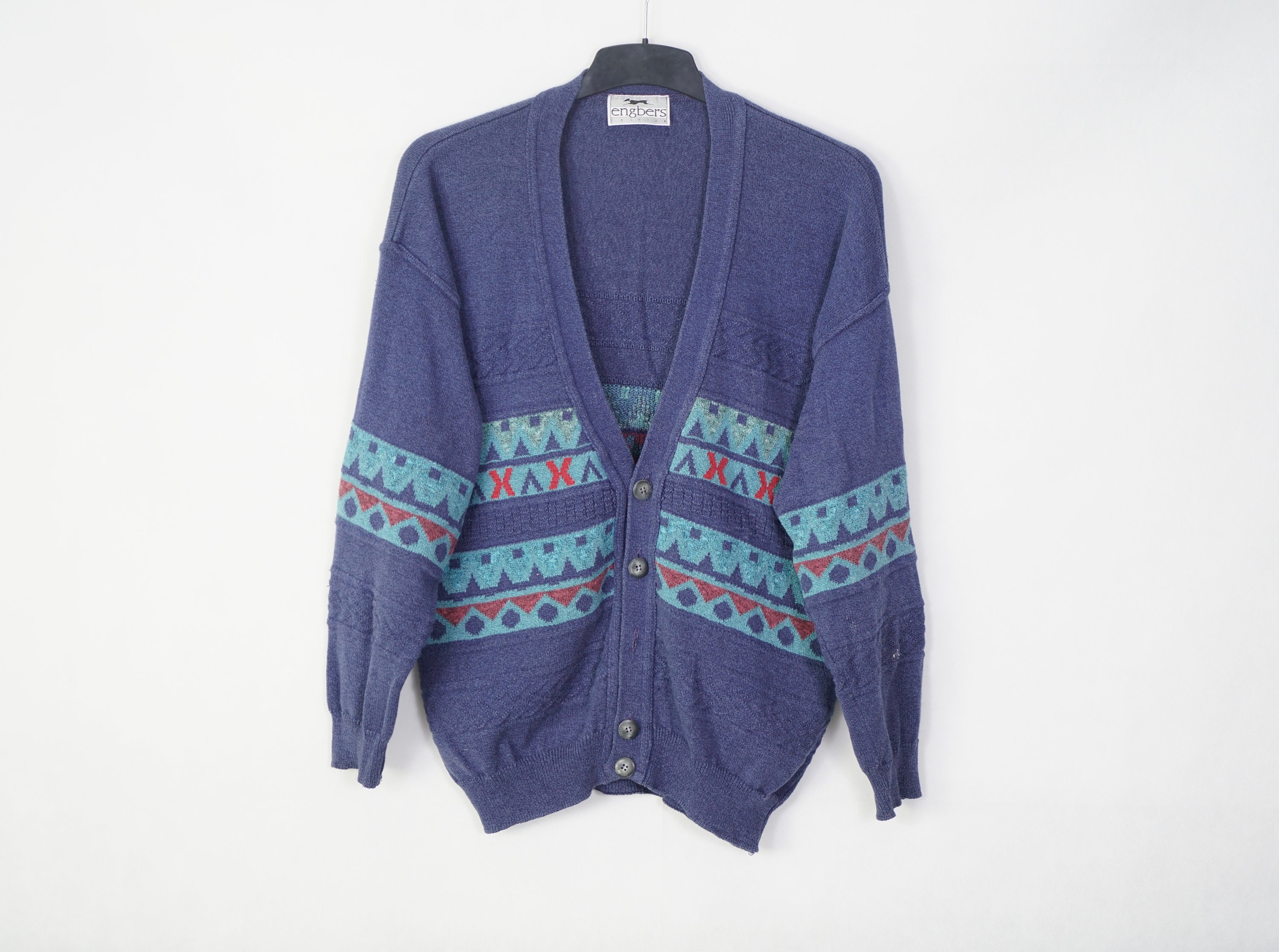 Vintage Engbers Crazy Pattern Cardigan Size M L 54 Knitwear