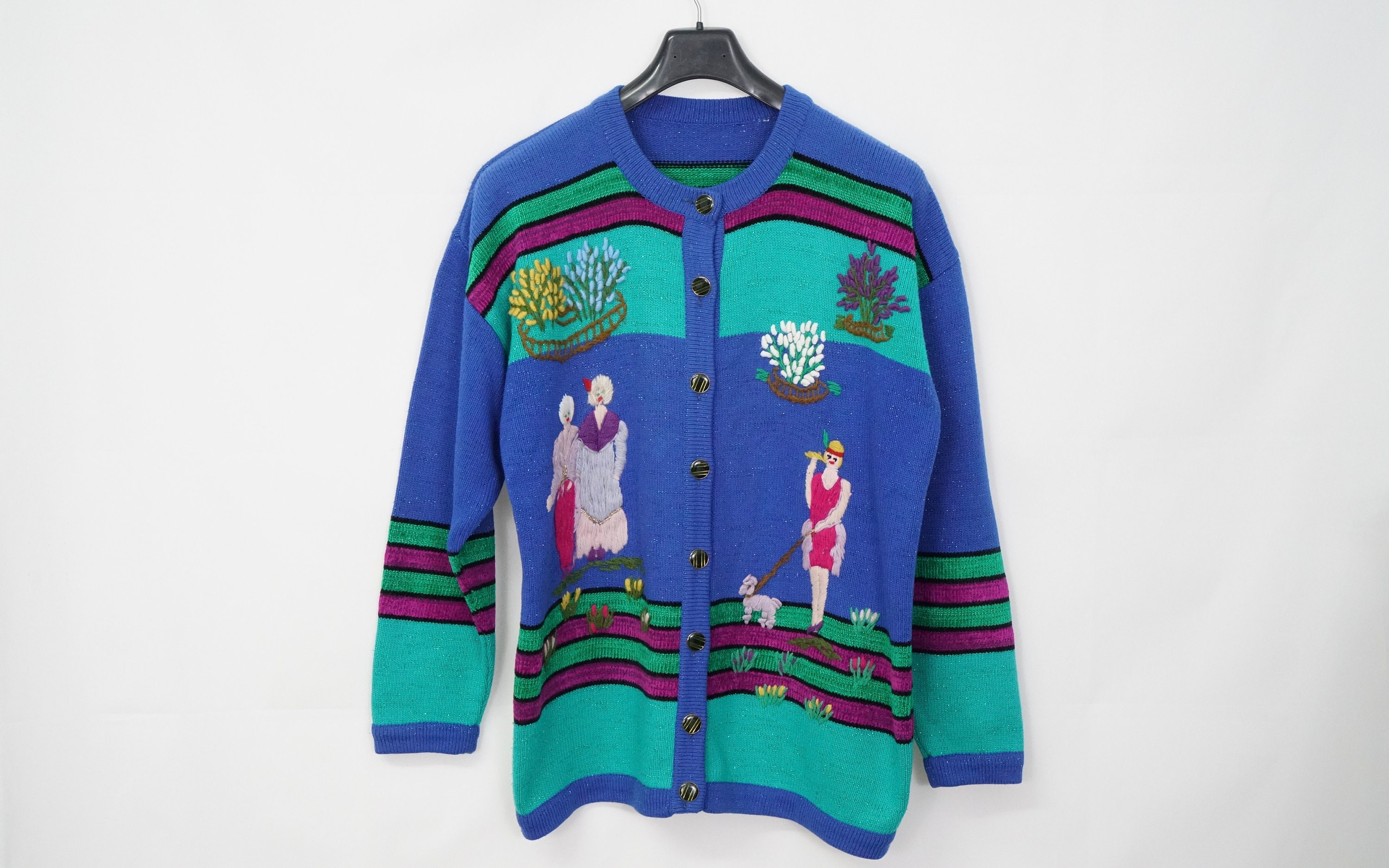 Vintage Women Crazy Pattern Cardigan Sweater Size XL Vintage Women Crazy Pattern Cardigan Sweater Size XL