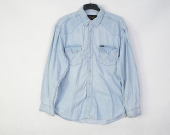 Vintage Wrangler Men's Denim Shirt Shirt Size L Oldschool True Vintage 90s