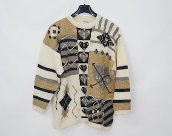 Vintage Fashion Collection Women Crazy Pattern Sweater Sweater Size 48 Knitwear Oldschool True Vintage 90s
