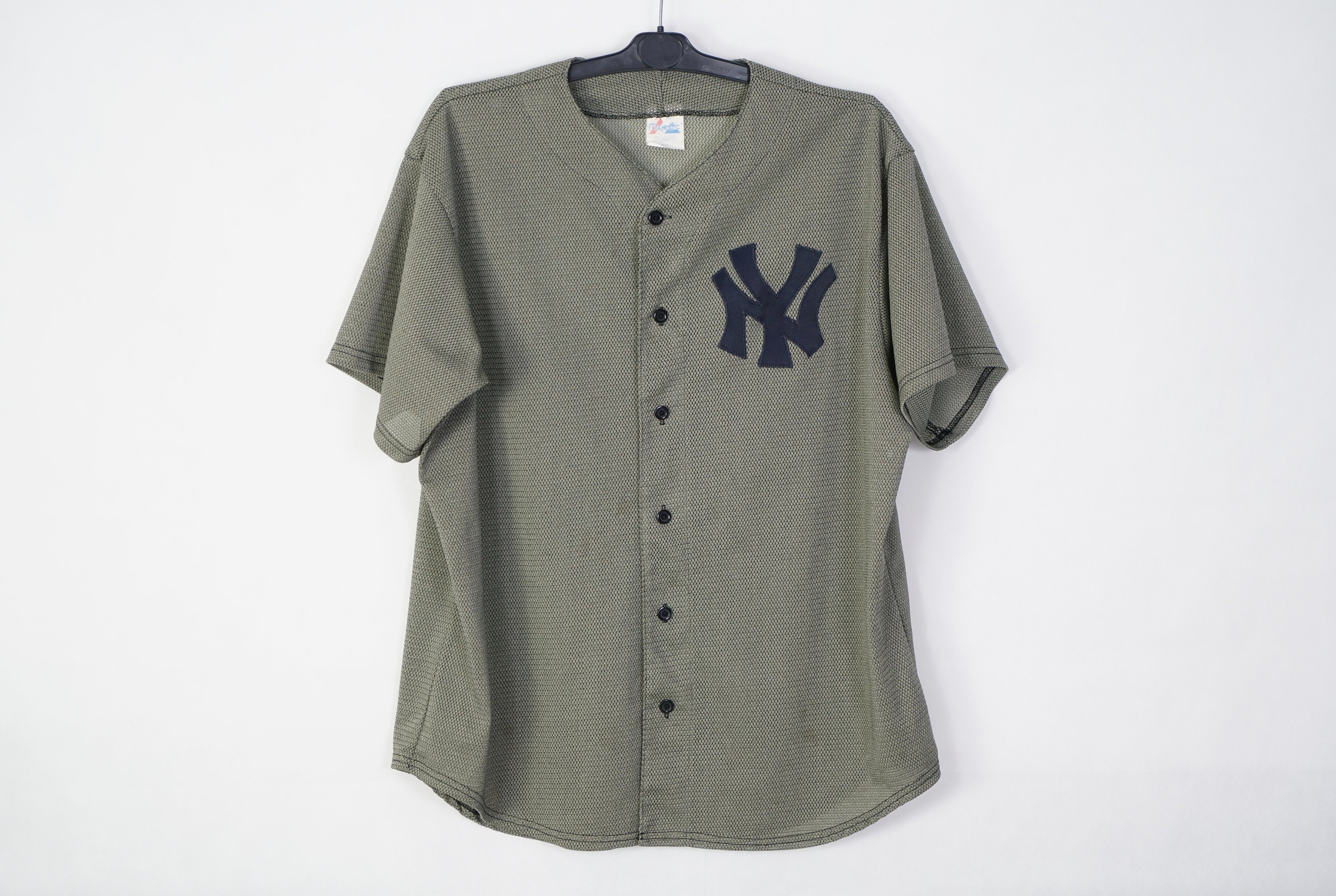 New York Yankees MLB Majestic Mesh Button Up Green Baseball Jersey