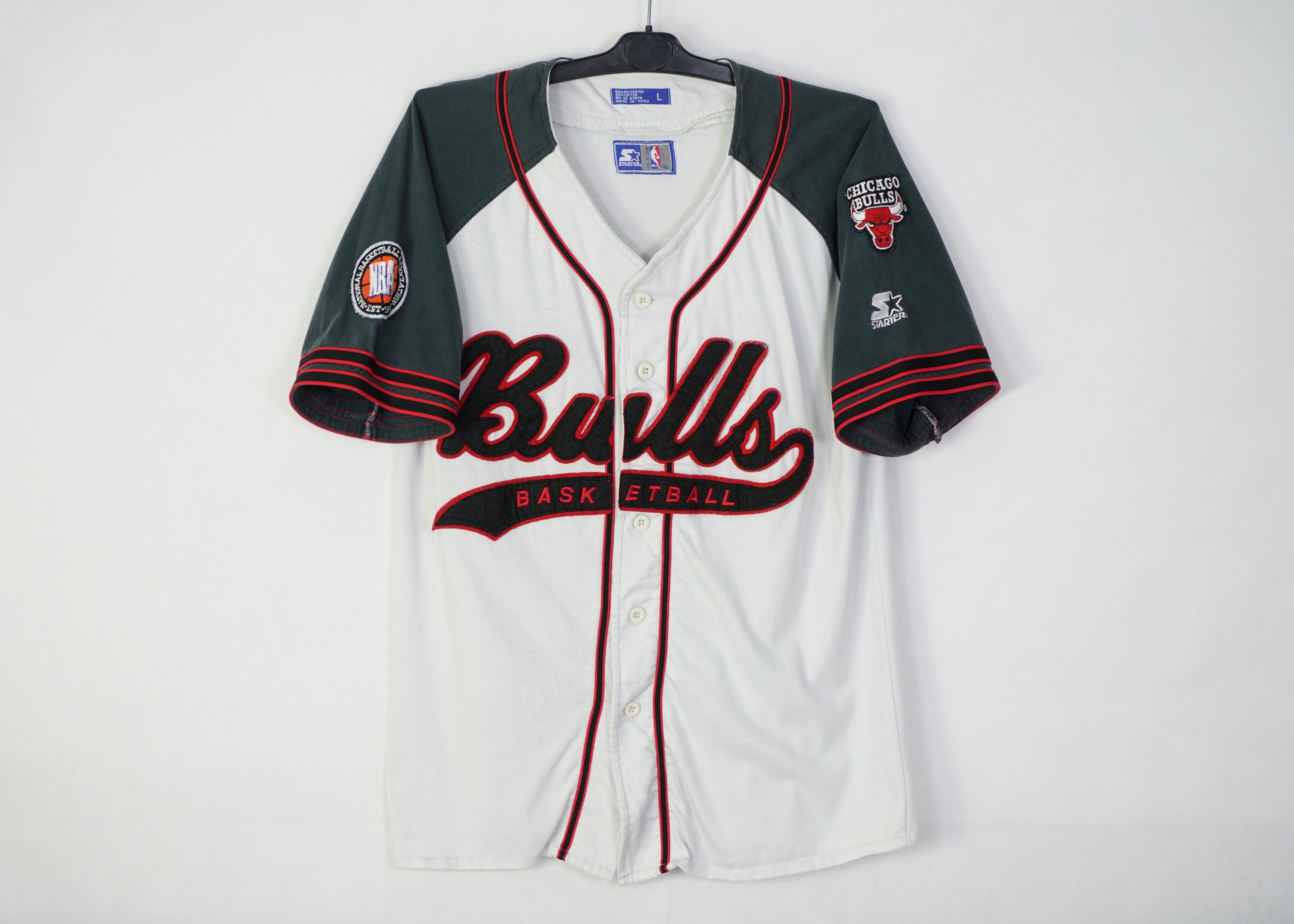 Chicago Bulls 1990's Pinstripe Starter Baseball Jersey - Antigua