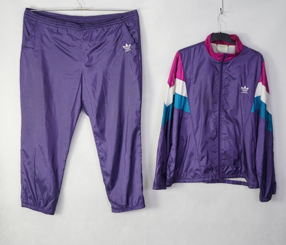 Purple and white adidas tracksuit sale