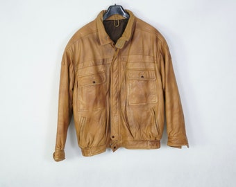 Vintage men's leather jacket size. L Genuine Leather True Vintage 80s 90s