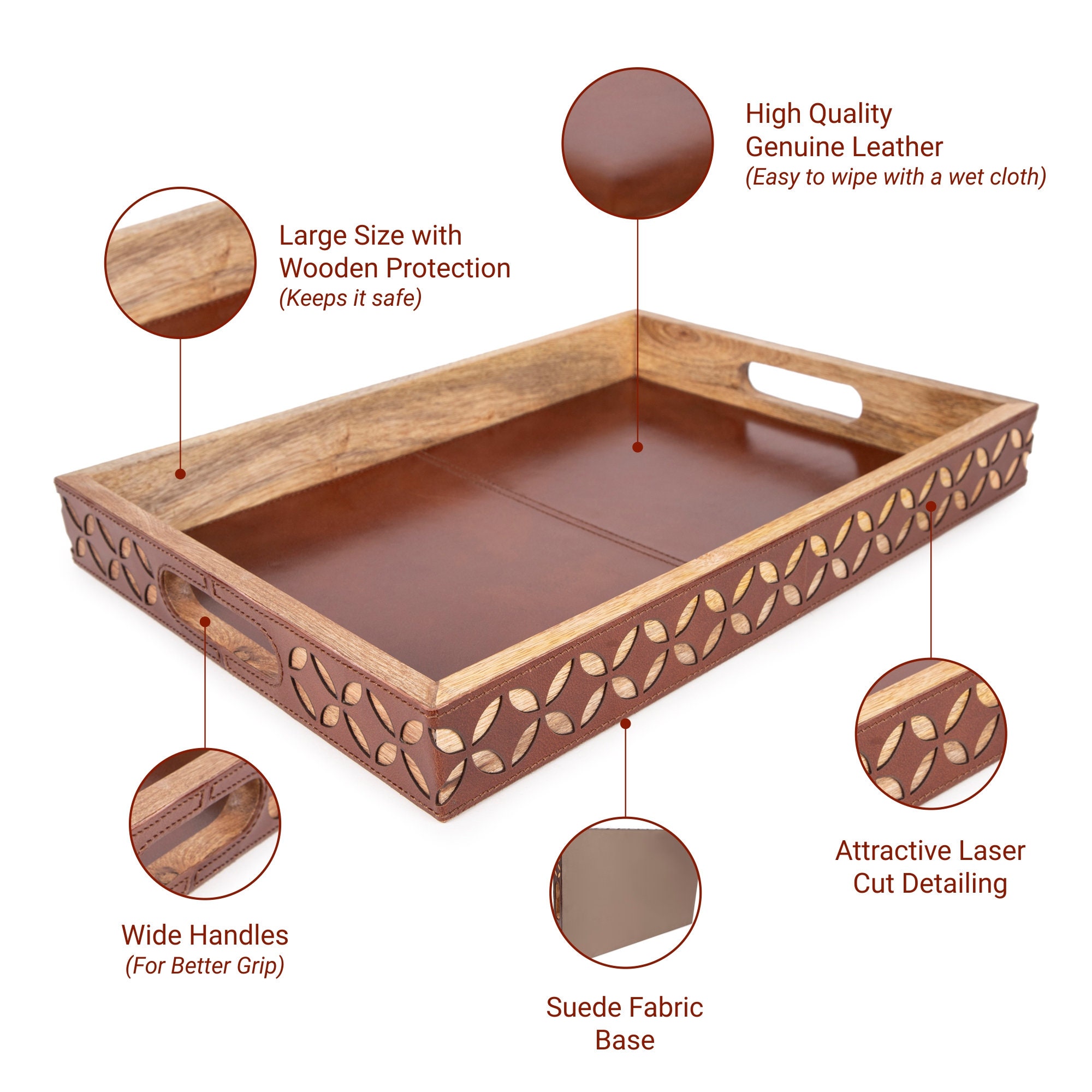 Wood Serving Tray With Handles And With Laser Leather Serving Etsy