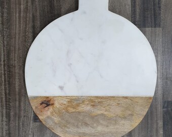 Marble and Wood Round Cutting Boards Handle Large Chopping Board Stone Cheese Board Kitchen Personalized Wedding Gifts