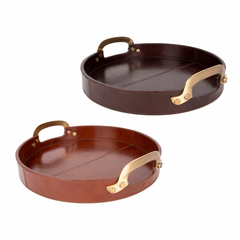 Luxury Leather Serving Tray with Brass Handles Genuine Leather Etsy