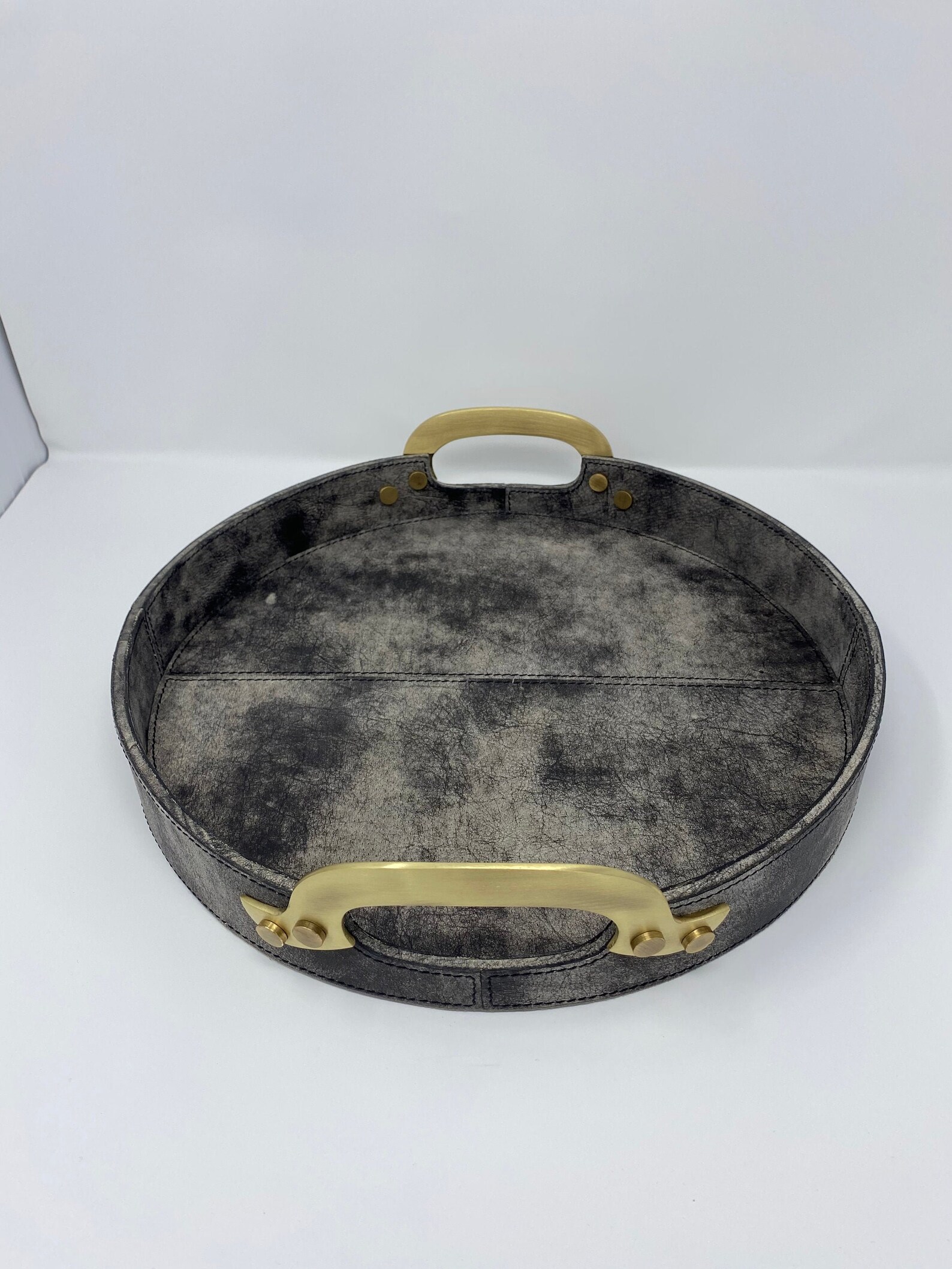 Luxury Genuine Leather Serving Tray with Brass Handles Etsy