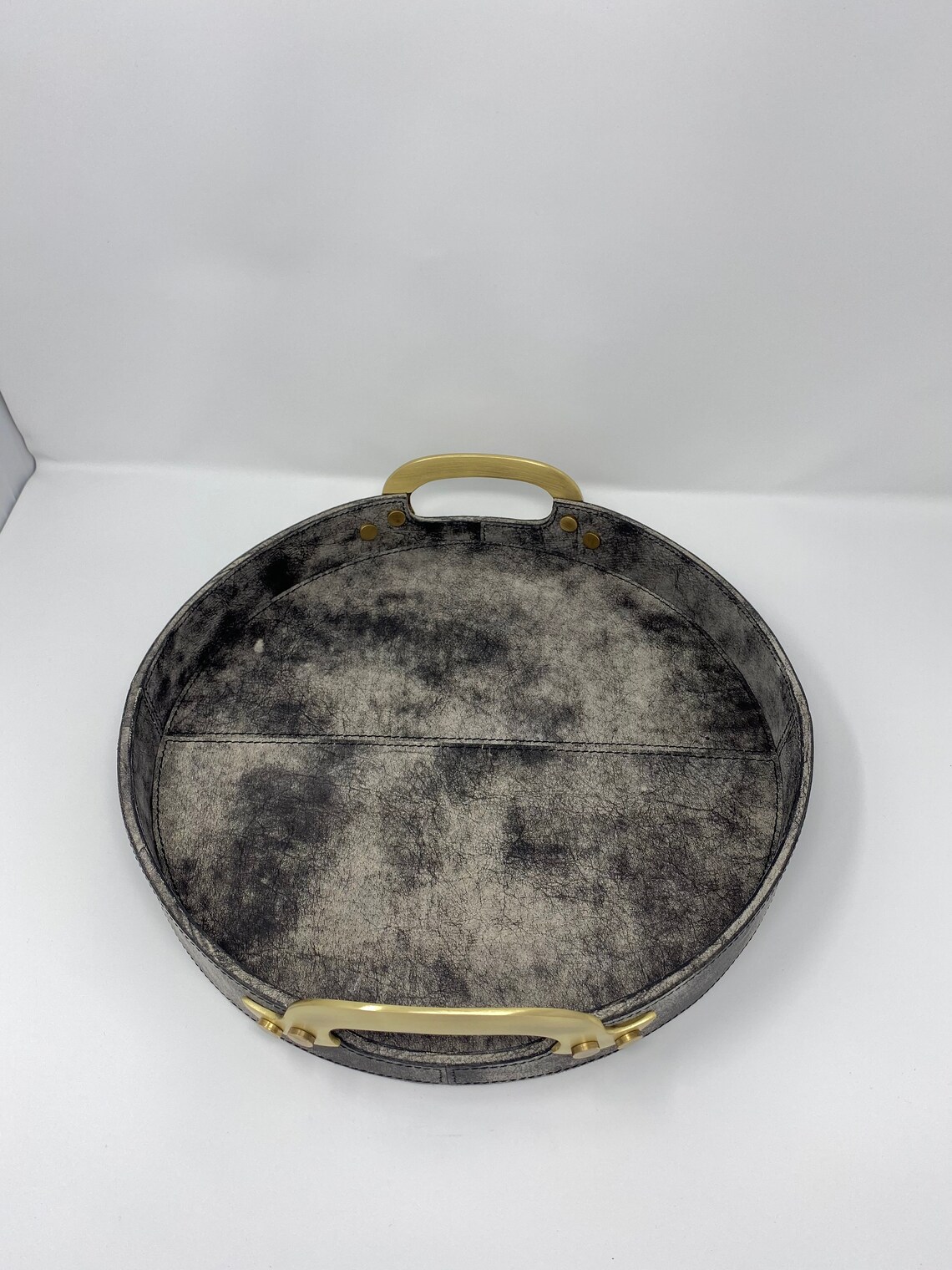 Luxury Genuine Leather Serving Tray with Brass Handles Etsy