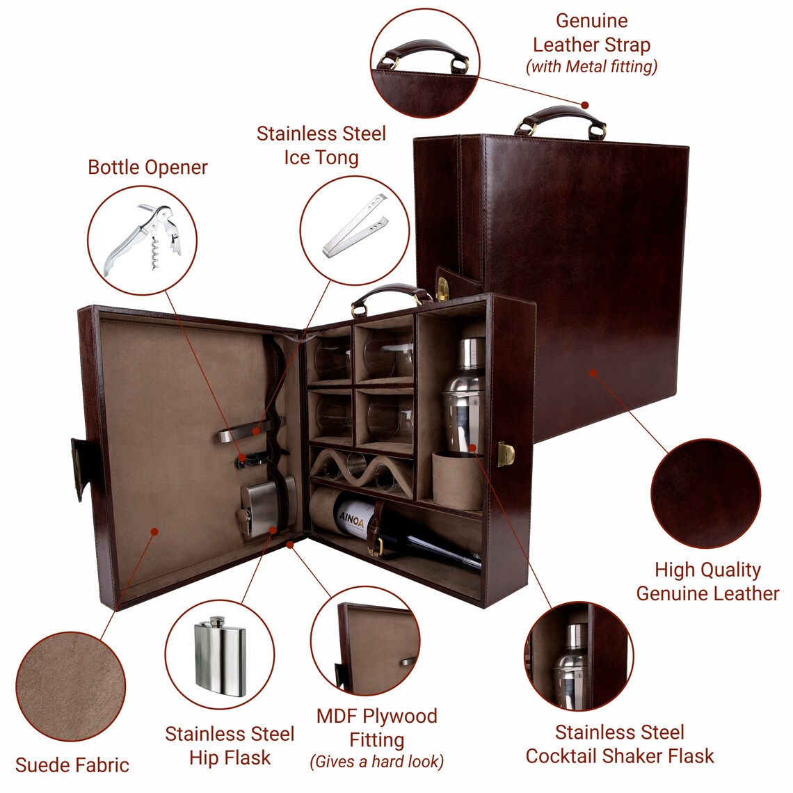 Luxury Genuine Leather Bar Set Bar Drink Portable Etsy