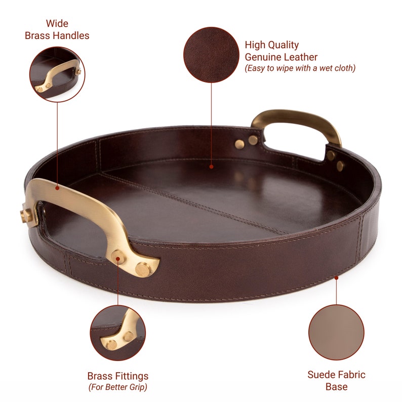 Luxury Leather Serving Tray with Brass Handles Genuine Leather Etsy