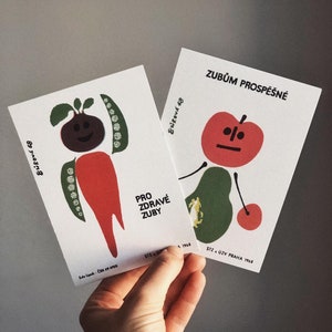 Set of 2 Risograph postcards- Czechoslovak matchbox stickers