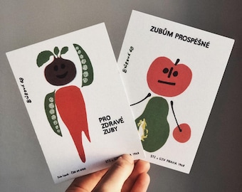 Set of 2 Risograph postcards- Czechoslovak matchbox stickers