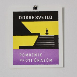 Riso print- &#39;Good light, helper against accidents&#39;, redesigned vintage matchbox label