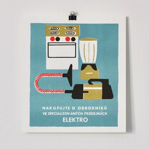 Riso Print - &#39;Shop at specialised shops: Electro&#39; , Matchbox Sticker Wall Art