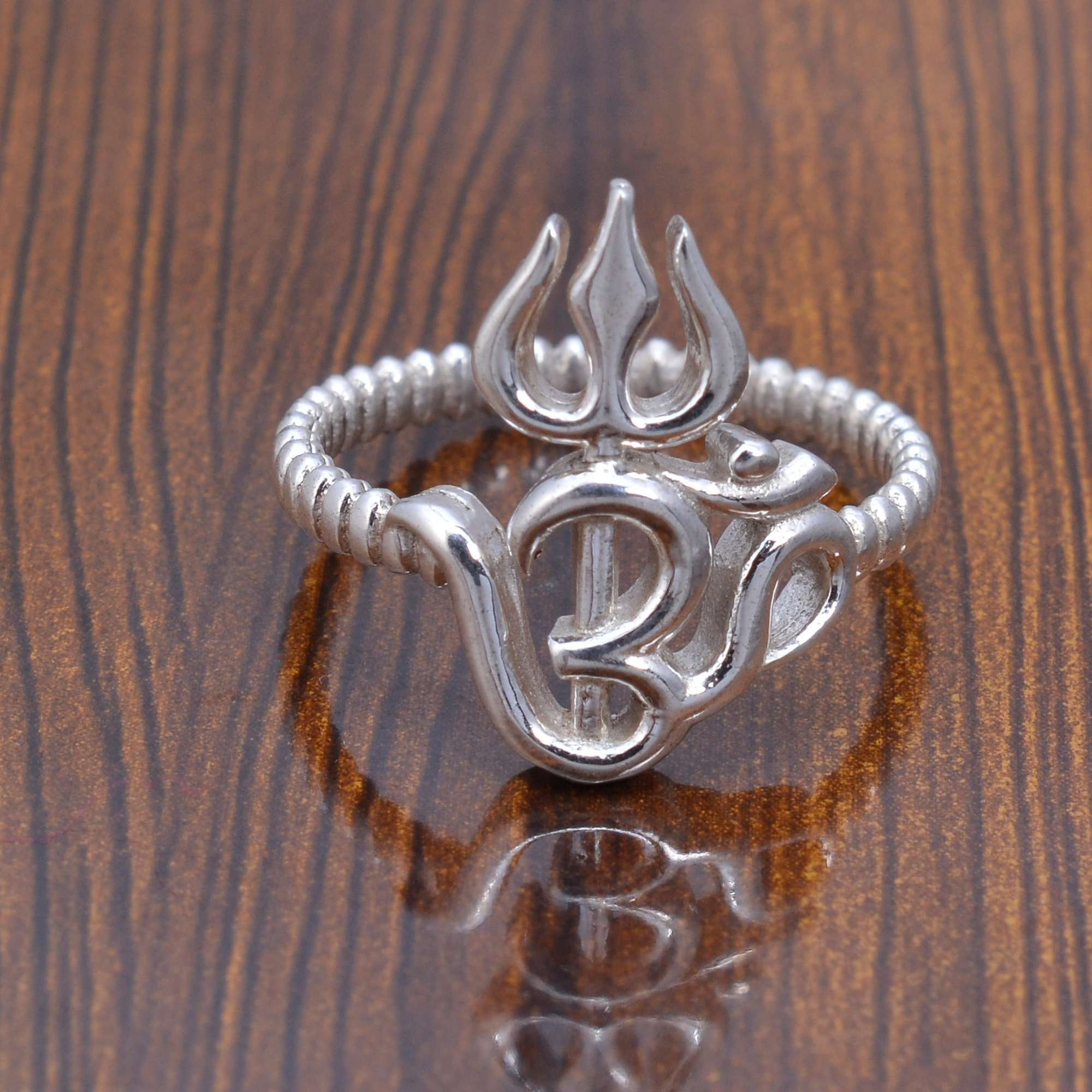 PAYSTORE Adjustable Rudraksha Trishul Damroo Designer Oxidized Silver  Bahubali Ring Unisex Cuff Ring for Men & Women Boys