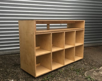 Wooden DJ booth- Storage unit desk- Honey stained birch plywood furniture