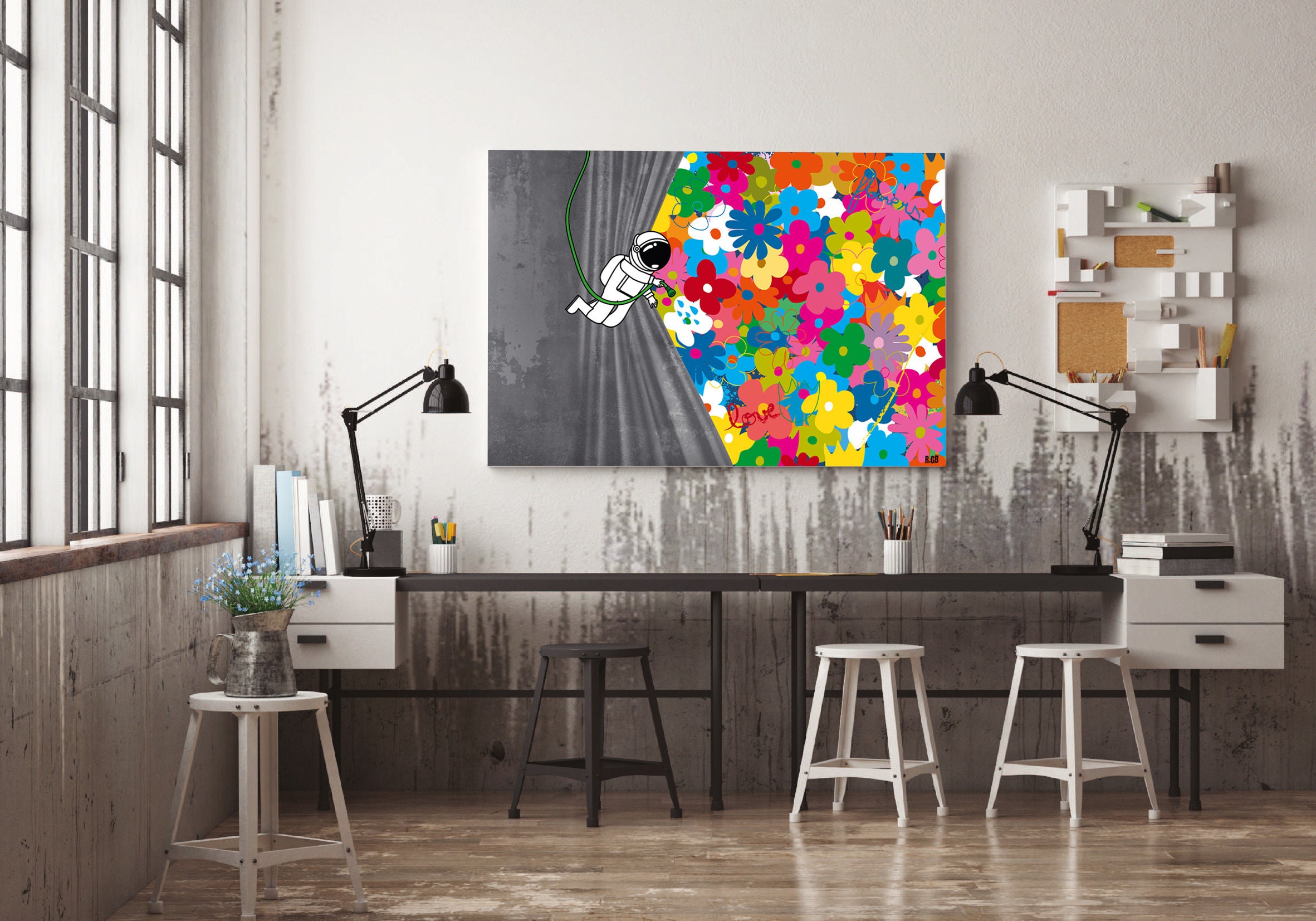120x80cm - Impression sur Toile Tableau Street Art Graffiti Flowers