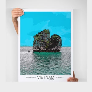 Travel poster / Vietnam - Vietnam - Ha Long Bay - Fine Art poster 30 X 40 cm with GPS coordinates - Travel, round the world