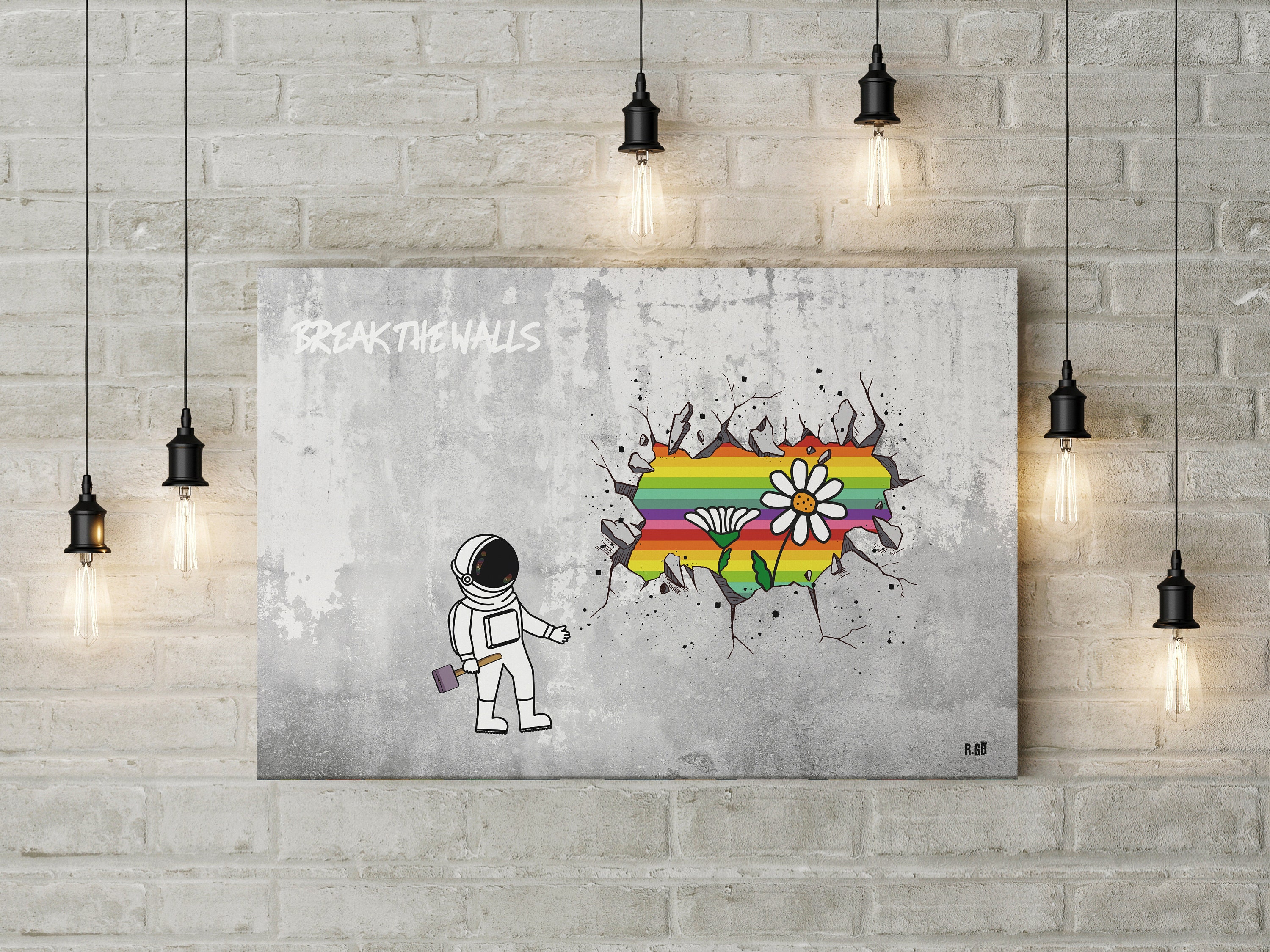 120x80cm - Impression sur Toile Tableau Street Art Graffiti Break The Walls