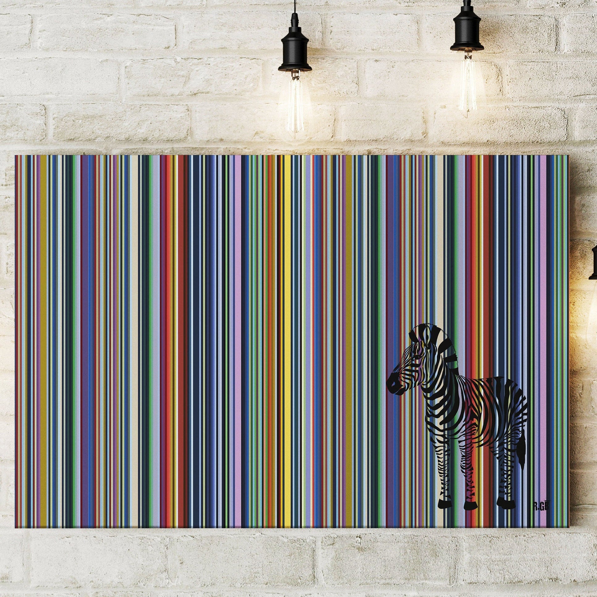 120x80cm - Impression sur Toile Tableau Street Art Graffiti Colors Lines Zebra
