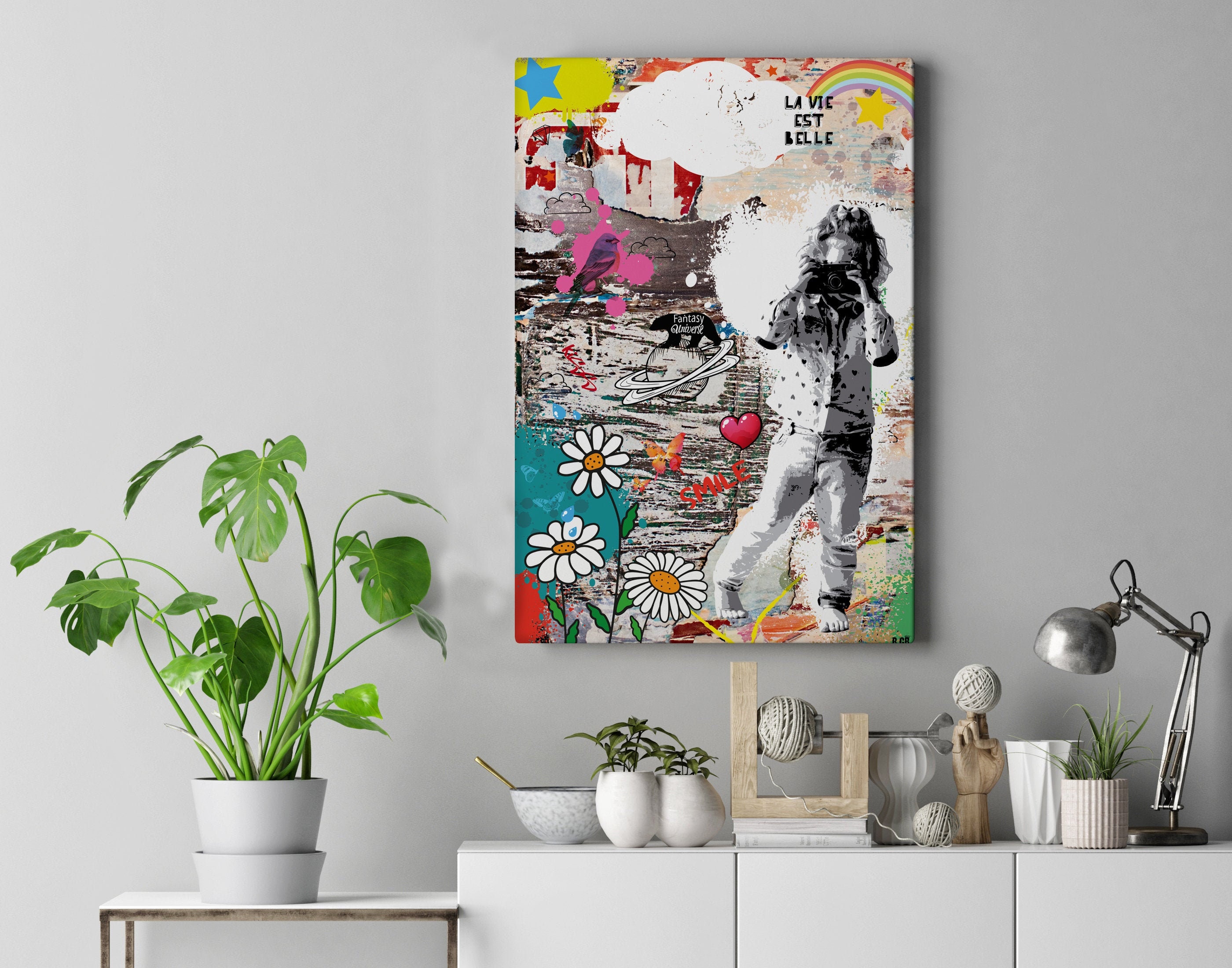 60x90cm - Impression sur Toile Tableau Street Art Graffiti Cosmonaute