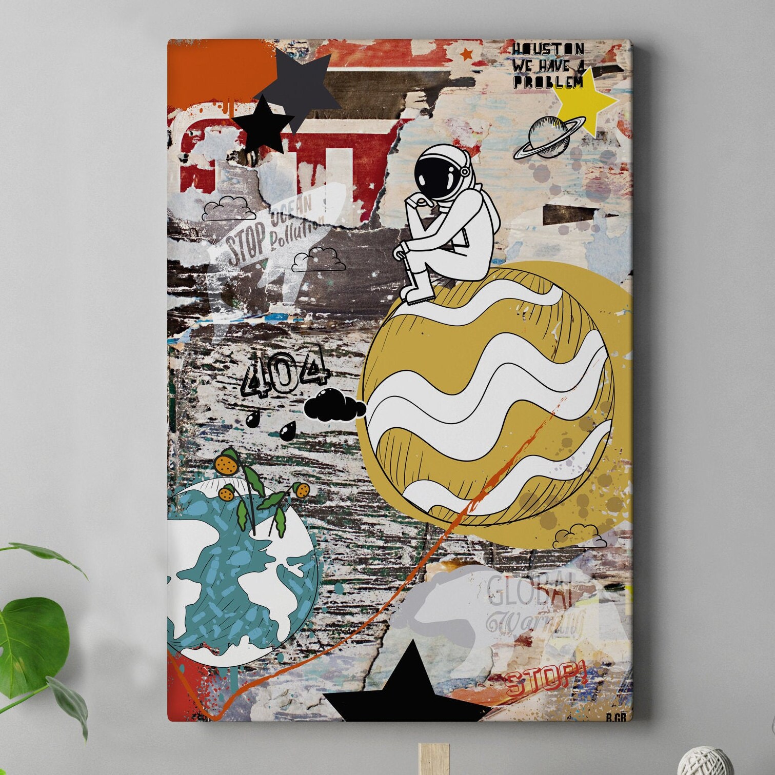 90x60cm - Impression sur Toile Tableau Street Art Graffiti Cosmonaute