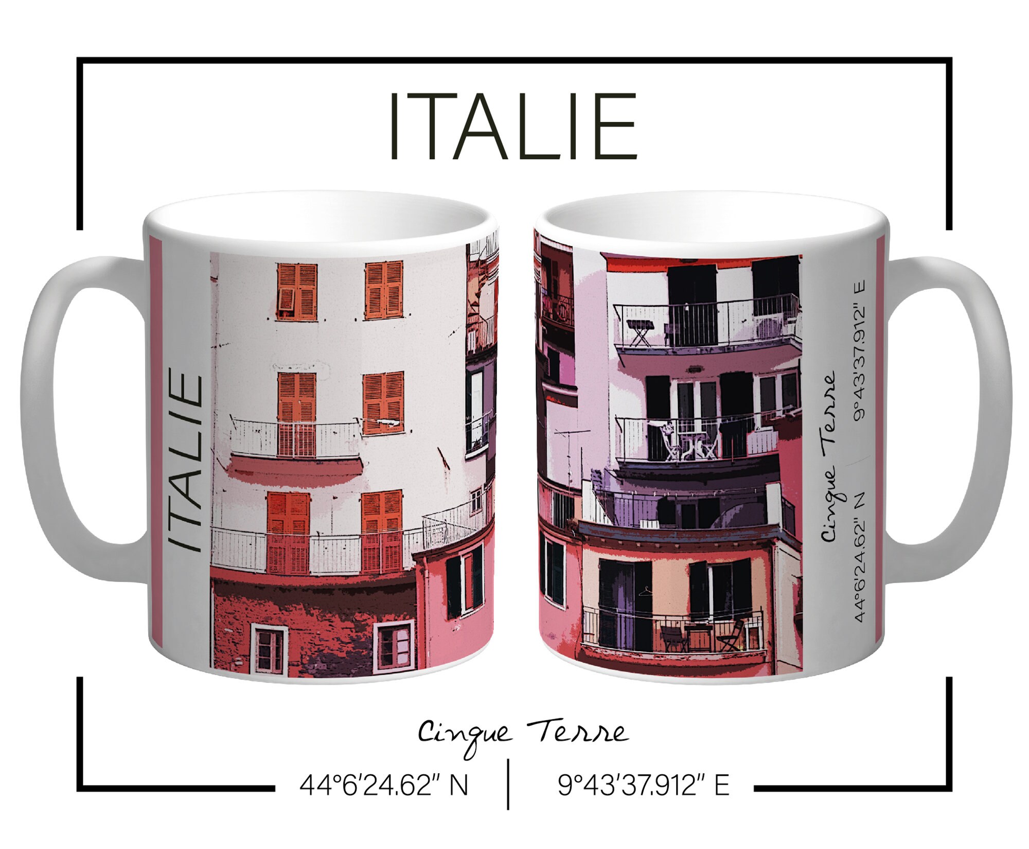 Mug Ville d'italie et Les Cinque Terre. Très Jolie Tasse à Collectionner. Coordonnées Gps, de La Pho