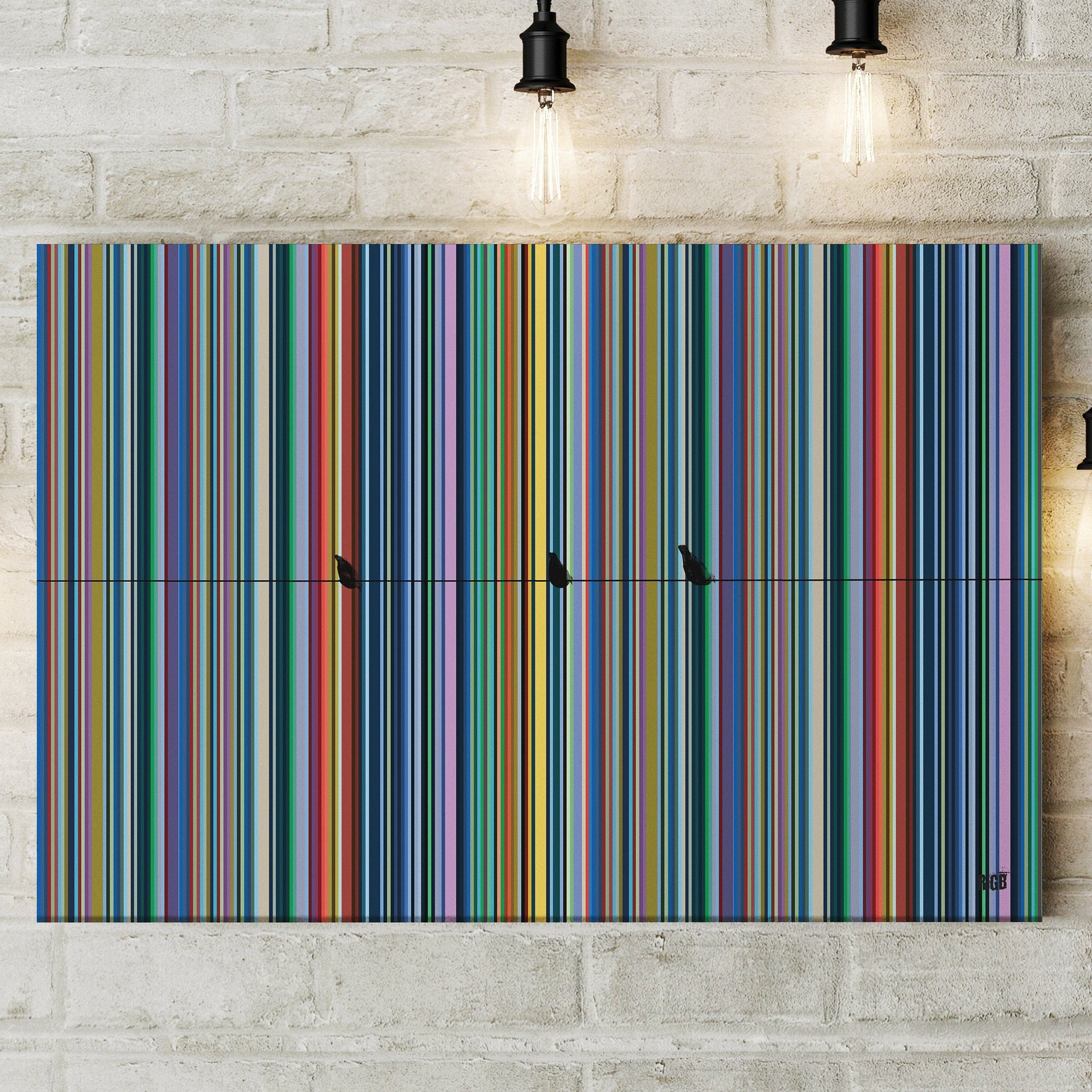 90x60cm - Impression sur Toile Tableau Street Art Graffiti Colors Lines Birds