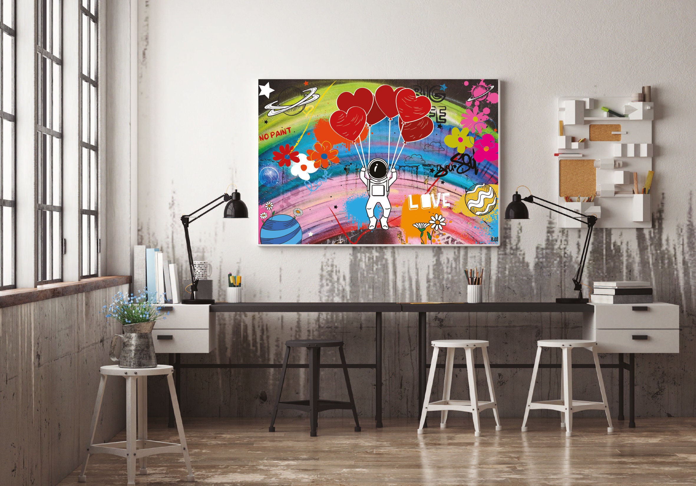 120x80cm - Impression sur Toile Tableau Street Art Graffiti Flowers Art Mural Moderne, Décor de Mur