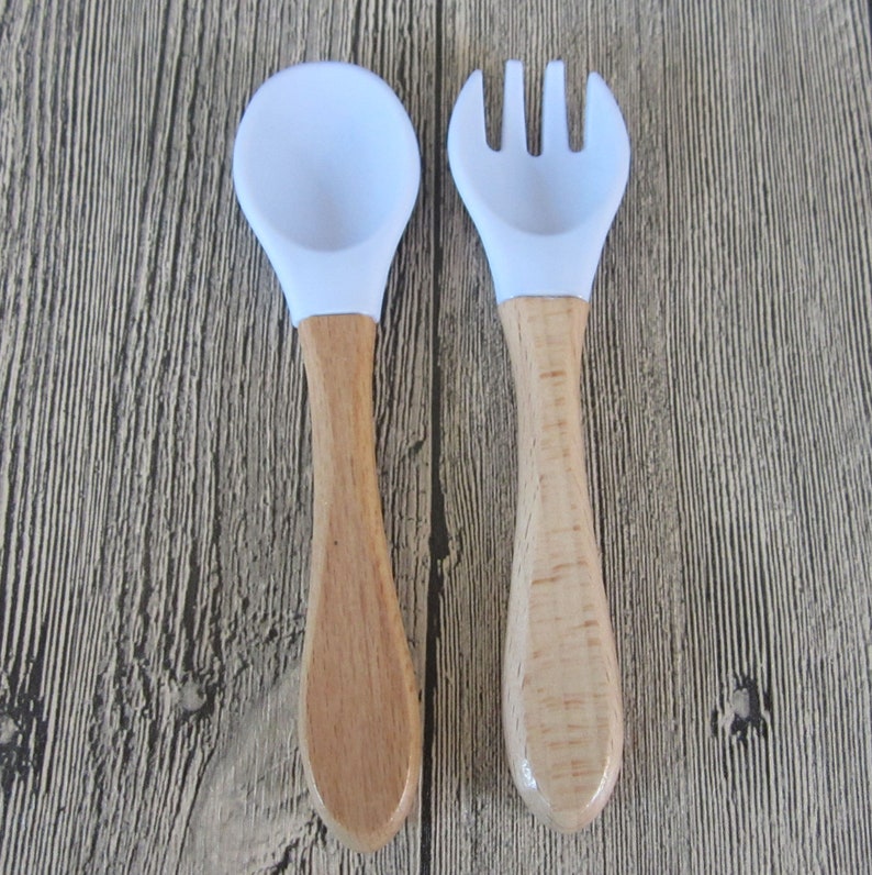 Spoon and Fork Set baby Toddler Organic Bamboo Feeding Spoons Etsy