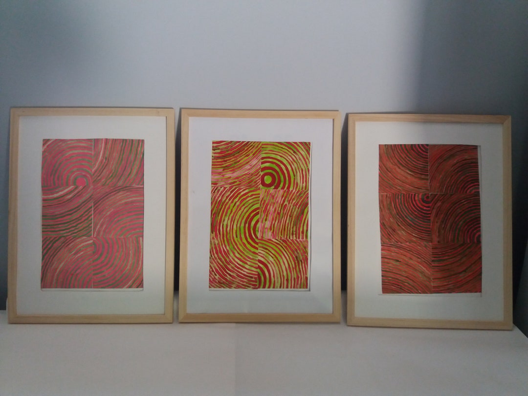 Abstracted Table Set of 3 Abstract Tables Curved Red and Green - Etsy