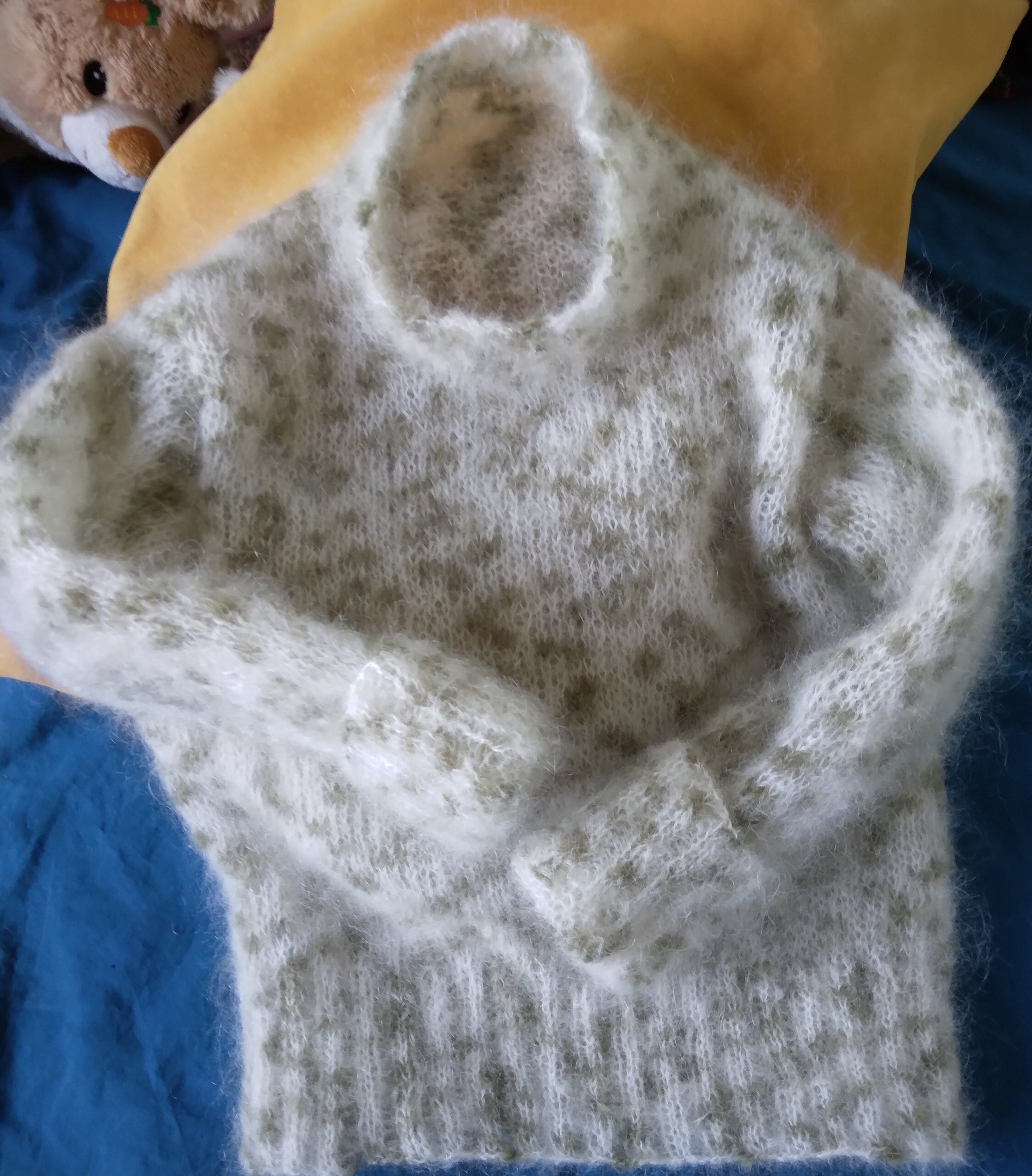 Pull Blanc Chunky Knit En Laine Et Faux Mohair - Taille L, Tricoté Main