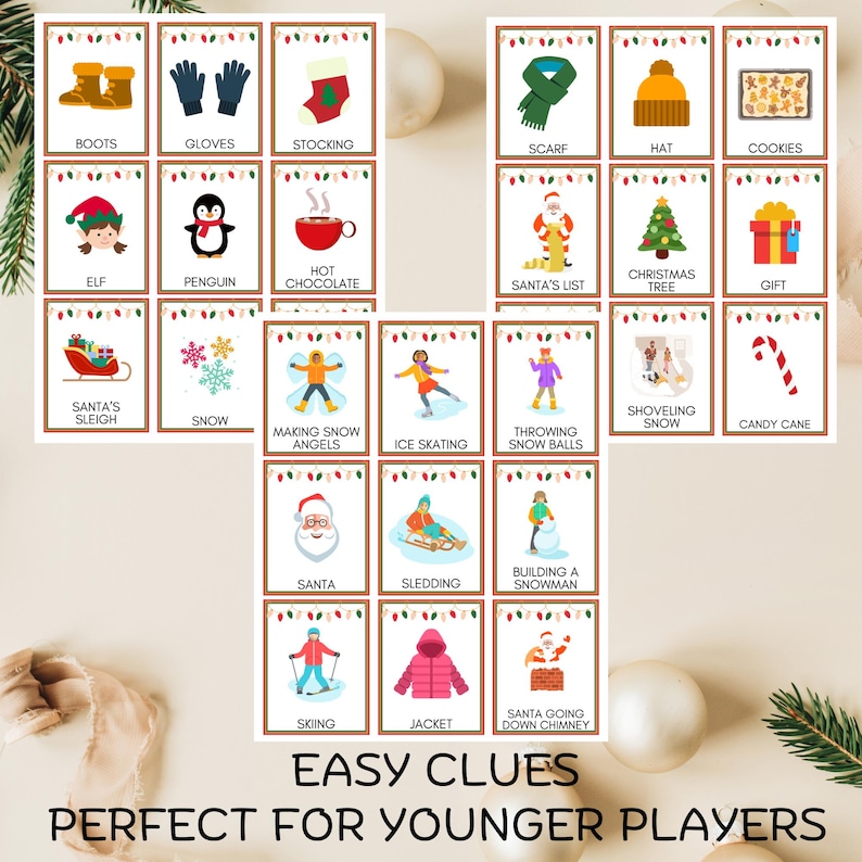 Christmas Charades for Kids with Picture Clues, Kids Christmas Games for Young Children, Kids Christmas Activities, Printable Christmas Activity for Kids