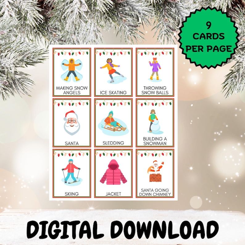 Christmas Charades for Kids with Picture Clues, Kids Christmas Games for Young Children, Kids Christmas Activities, Printable Christmas Activity for Kids
