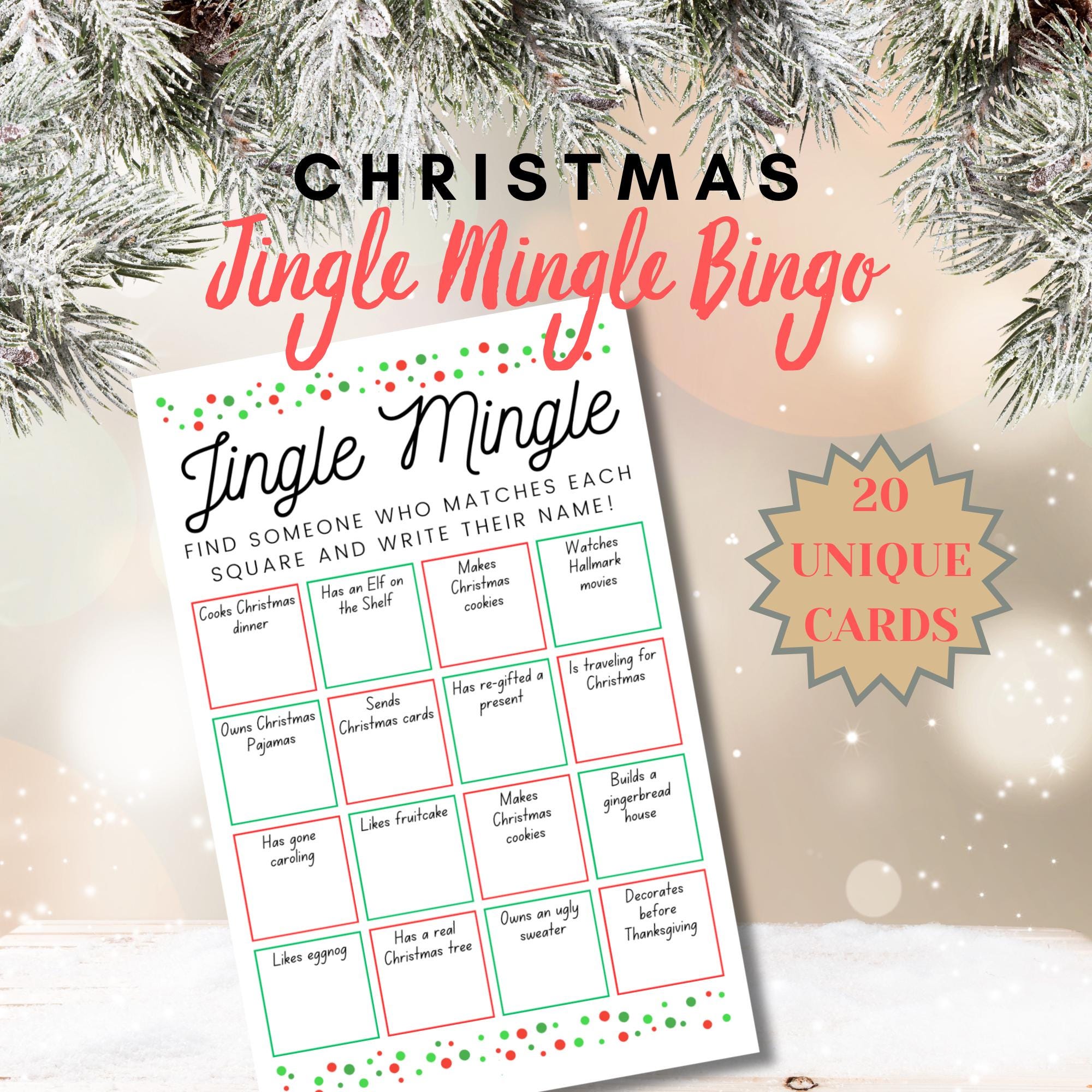 Christmas Mingle Bingo - Mix and Mingle Bingo for Work or Classroom Holiday Party