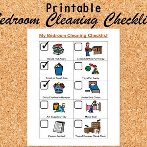 Bedroom Cleaning Checklist Chore Chart for Kids with Pictures